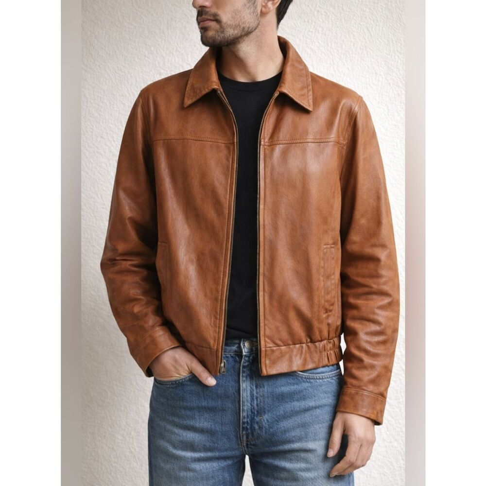 Italian Vera Pelle Leather Jacket • Cognac Brown • Made in Italy XL/58